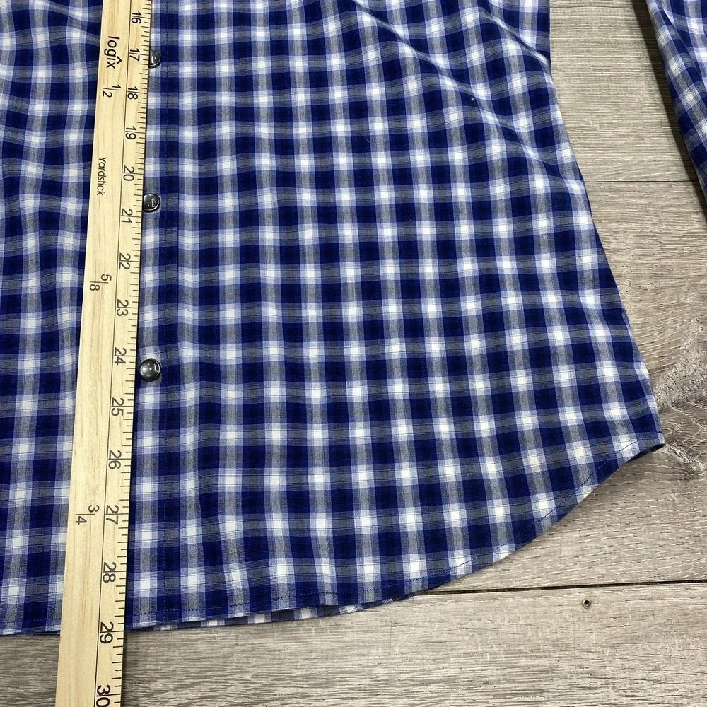 Banana Republic Shirt‎ Mens M Blue Plaid Long Sleeve Pearl Snap Slim Fit Western